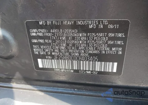 2012 Subaru Forester 2.5X Premium from USA, damaged, VIN JF2SHBDC0CH403405